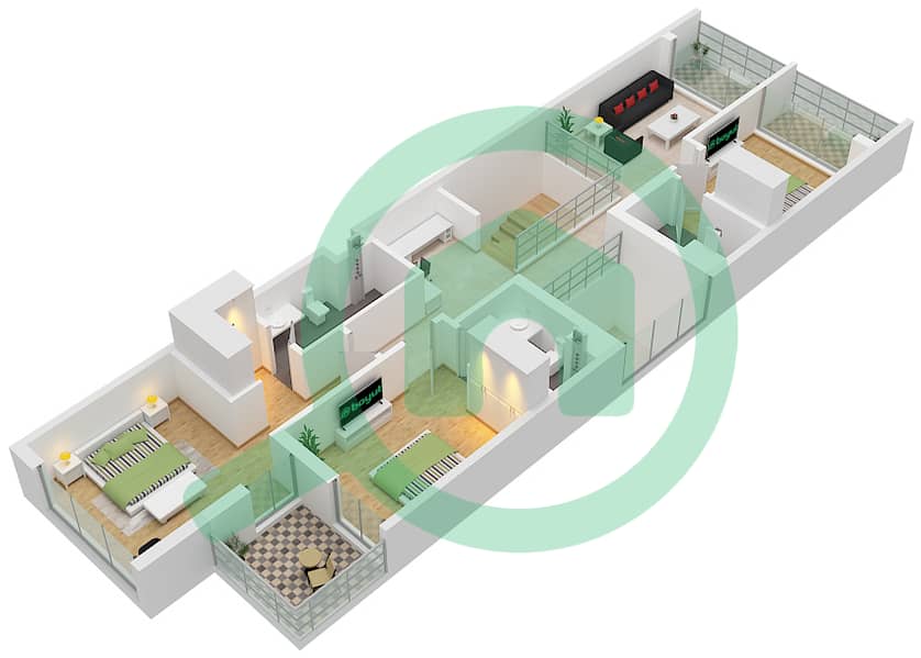 Shamsa Townhouses - 4 Bedroom Townhouse Type 2 Floor plan Type 2  Floor First interactive3D