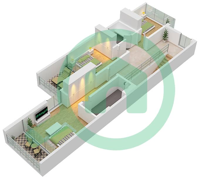 Shamsa Townhouses - 3 Bedroom Townhouse Type 2 Floor plan Type 2  Floor First interactive3D