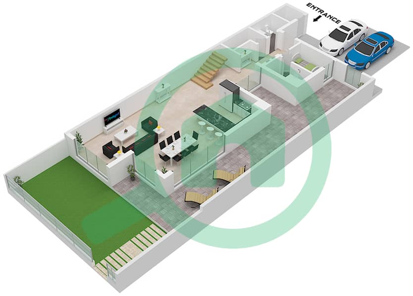 Shamsa Townhouses - 4 Bedroom Townhouse Type 1 Floor plan Type 1 Floor Lower Ground interactive3D