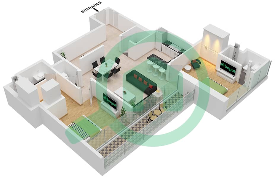 Собха Верде - Апартамент 2 Cпальни планировка Тип/мера A VARIENT 1 / UNIT 04 Type A Varient 1 Unit 04 Floor 10-33,37-47,53-63 interactive3D