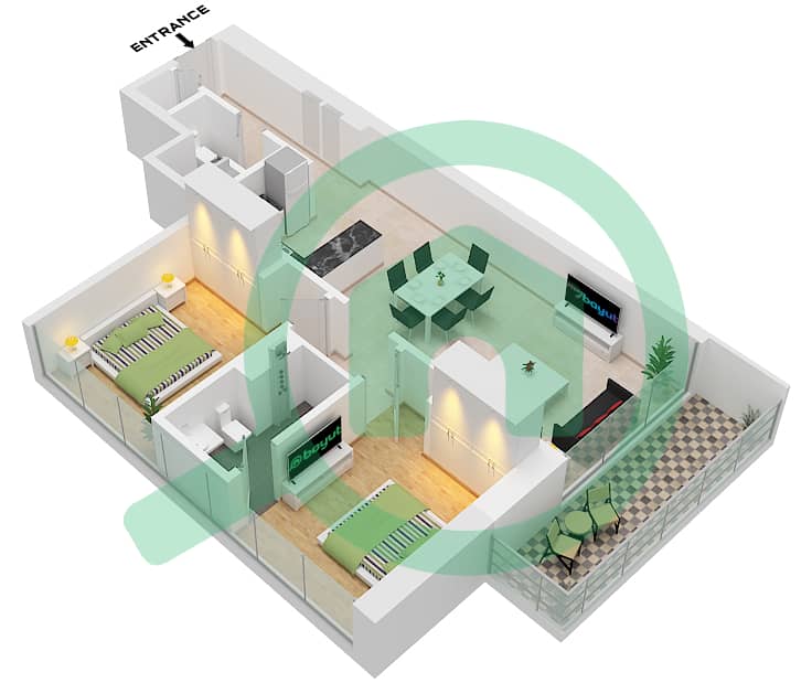 المخططات الطابقية لتصميم النموذج / الوحدة B / UNIT 09 FLOOR 10-33 شقة 2 غرفة نوم - فيردي من شوبا Type B Unit 09 Floor 10-33 interactive3D
