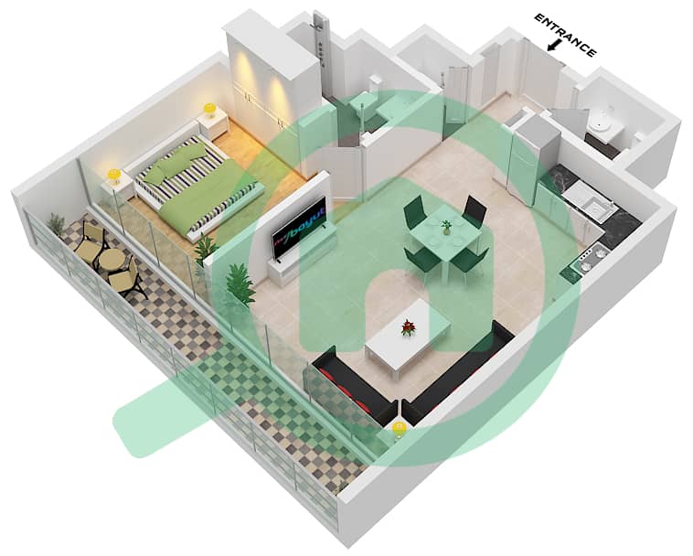 Собха Верде - Апартамент 1 Спальня планировка Тип/мера B-VARIENT 1 / UNIT 07 Type B-Varient 1 Unit 07 Floor 10-33 interactive3D