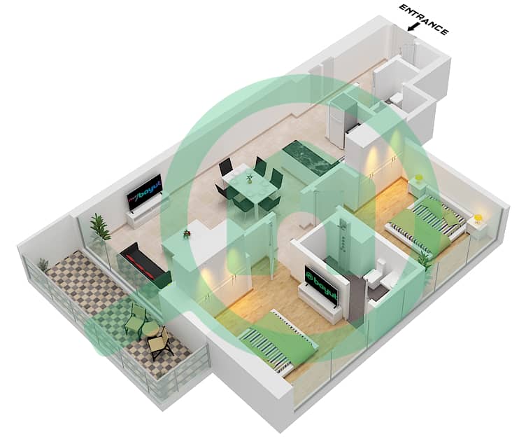 Собха Верде - Апартамент 2 Cпальни планировка Тип/мера B-VARIENT 1 / UNIT 08 Type B-Varient 1 Unit 08 Floor 10-33 interactive3D