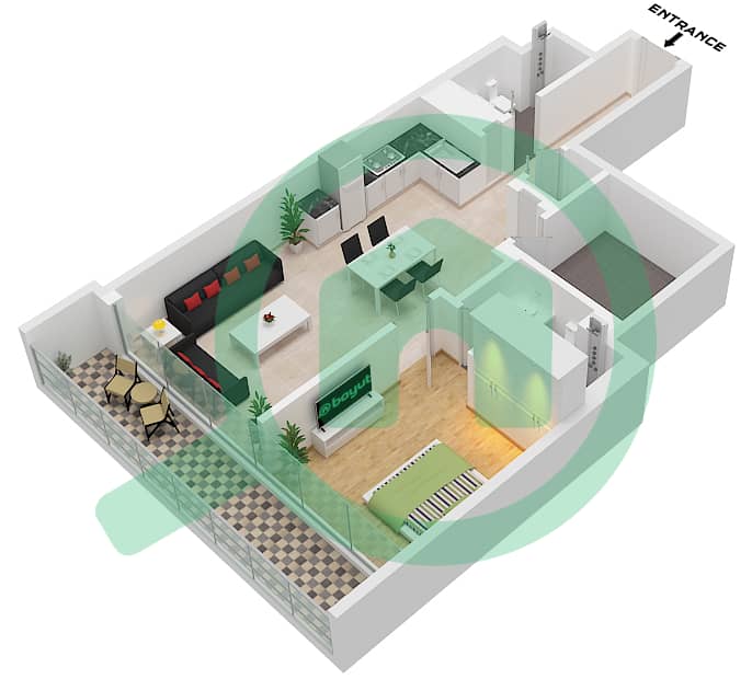 Собха Верде - Апартамент 1 Спальня планировка Тип/мера C / UNIT 12 FLOOR 10-33 Type C Unit 12 Floor 10-33 
Unit 10 Floor 37-47,53-63 interactive3D
