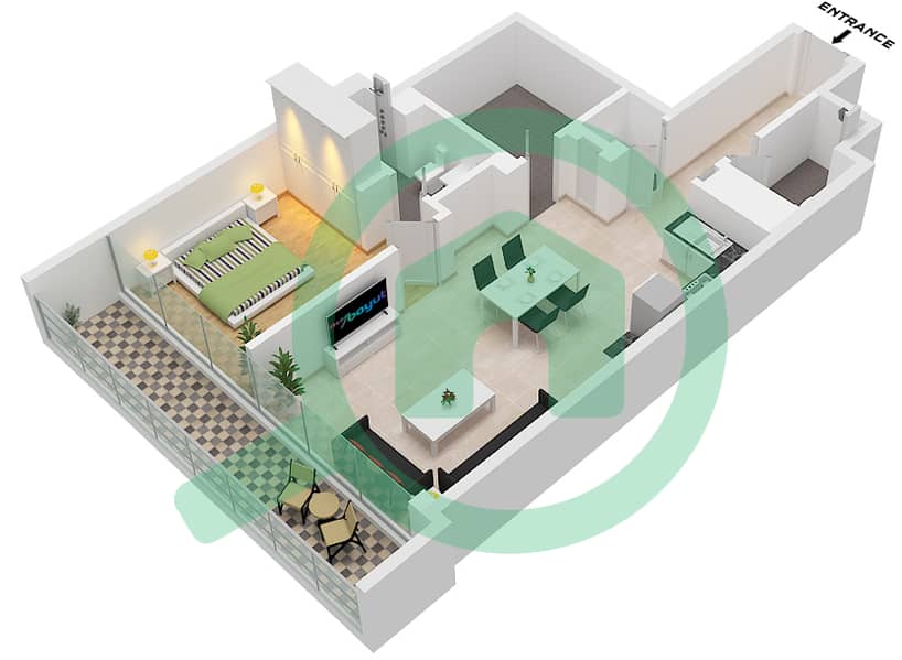 Sobha Verde - 1 Bedroom Apartment Type/unit C-VARIENT 1 / UNIT 05 Floor plan Type C-Varient 1 Unit 05 Floor 10-33 interactive3D