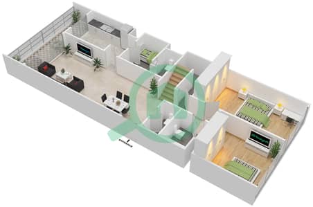 المخططات الطابقية لتصميم النموذج 3A شقة 3 غرف نوم - مساكن كورنيش عجمان