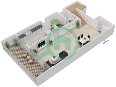 阿治曼科尼切公寓小区 - 3 卧室公寓类型3B戶型图