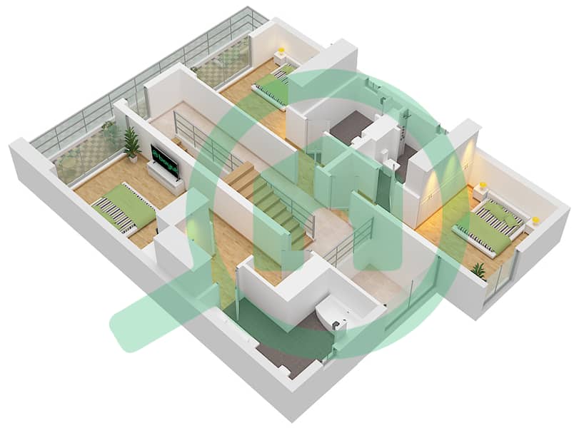 المخططات الطابقية لتصميم النموذج LILLY-B فیلا 4 غرف نوم - آفينا Lilly-B First floor interactive3D