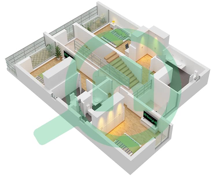 المخططات الطابقية لتصميم النموذج LOTUS-A فیلا 4 غرف نوم - آفينا Lotus-A First floor interactive3D