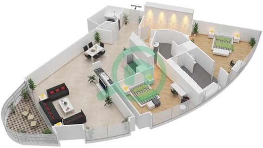 Ajman Corniche Residence - 2 Bed Apartments Type 2B Floor plan
