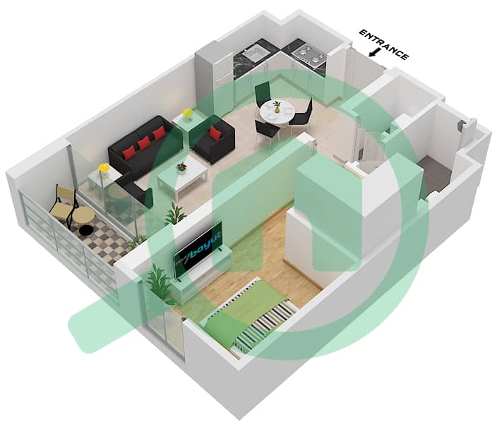 Tower B - 1 Bedroom Apartment Type/unit 1/UNIT 6,4,2 Floor plan Type 1 Unit 6 Floor 3-9
Type 1 Unit 4 Floor 10,11
Type 1 Unit 2 Floor 12 interactive3D