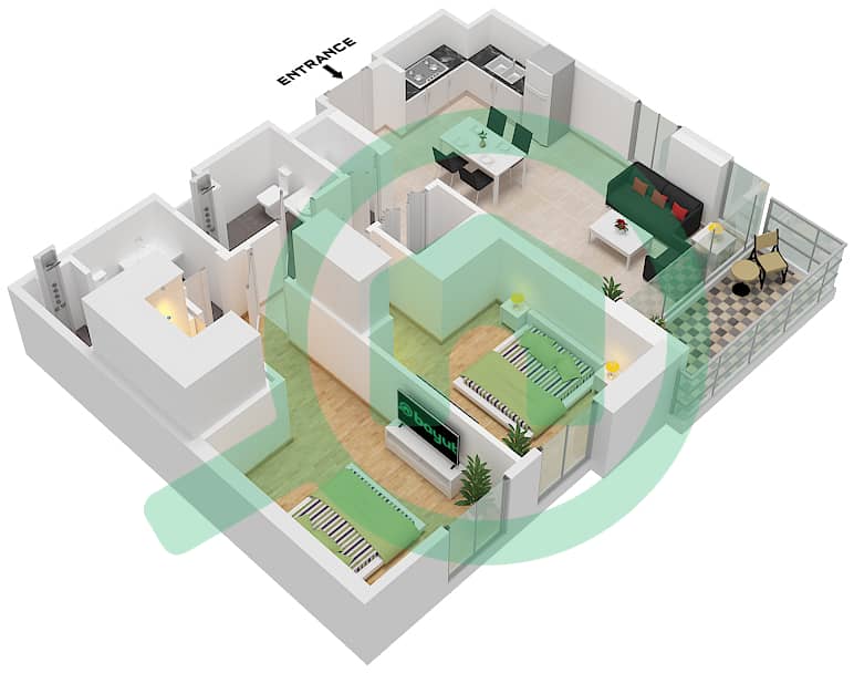 Tower B - 2 Bedroom Apartment Type/unit 1 / UNIT 9,13,11,7 Floor plan Type 1 Unit 9 Floor 2,12,13
Type 1 Unit 13 Floor 3-9
Type 1 Unit 11 Floor 10,11
Type 1 Unit 7 Floor 14,15
Type 1 Unit 5 Floor 16 interactive3D