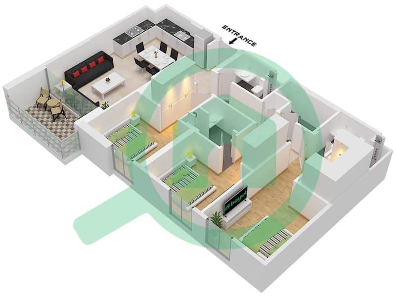 Tower B - 3 Bedroom Apartment Type/unit 2 / UNIT 19,17,15,13,11 Floor plan Type 2 Unit 19 Floor 3-9
Type 2 Unit 17 Floor 10,11
Type 2 Unit 15 Floor 12,13
Type 2 Unit 13 Floor 14,15
Type 2 Unit 11 Floor 16 interactive3D