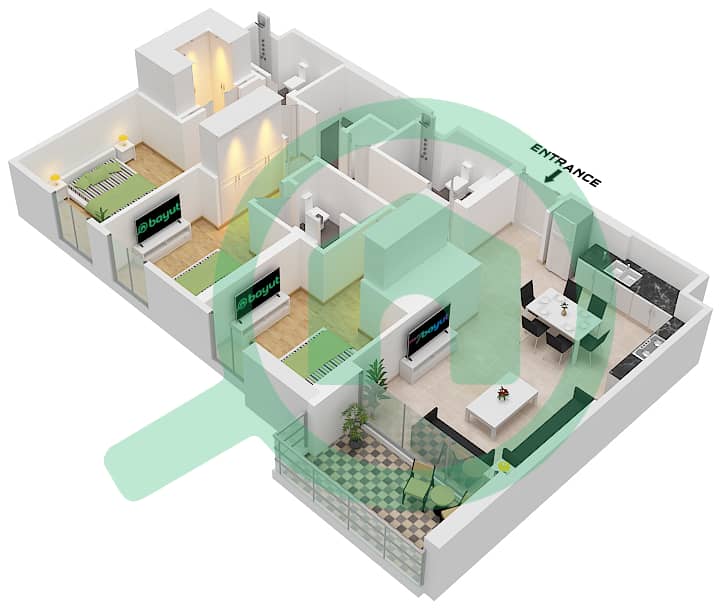 المخططات الطابقية لتصميم النموذج / الوحدة 3 / UNIT 15,13,11,9,7 شقة 3 غرف نوم - برج B Type 3 Unit 15 Floor 3-9
Type 3 Unit 13 Floor 10,11
Type 3 Unit 11 Floor 12,13
Type 3 Unit 9 Floor 14,15
Type 3 Unit 7 Floor 16 interactive3D