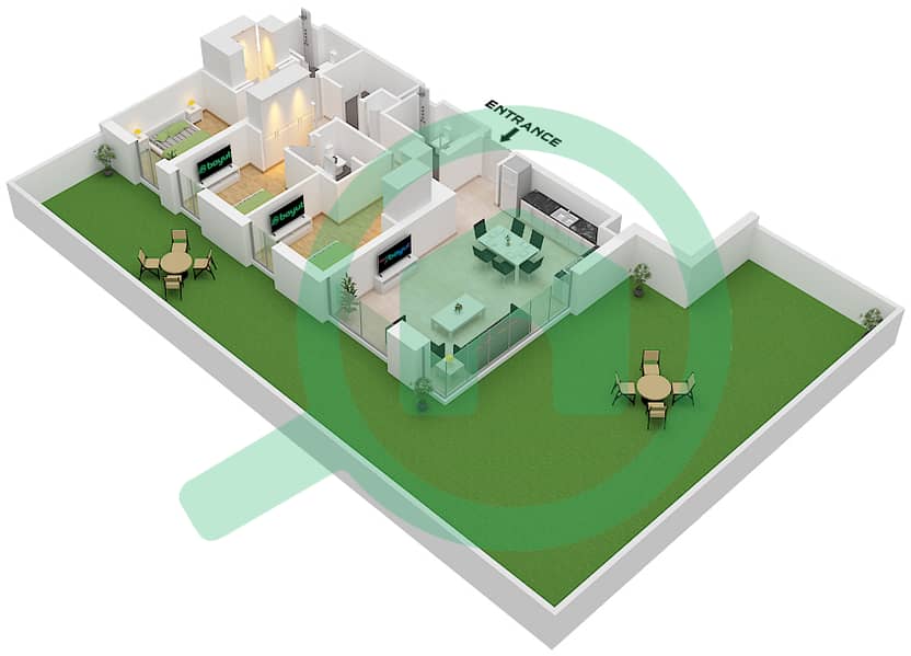 Башня B - Апартамент 3 Cпальни планировка Тип/мера 4 / UNIT 24 Type 4 Unit 24 Floor 2 interactive3D