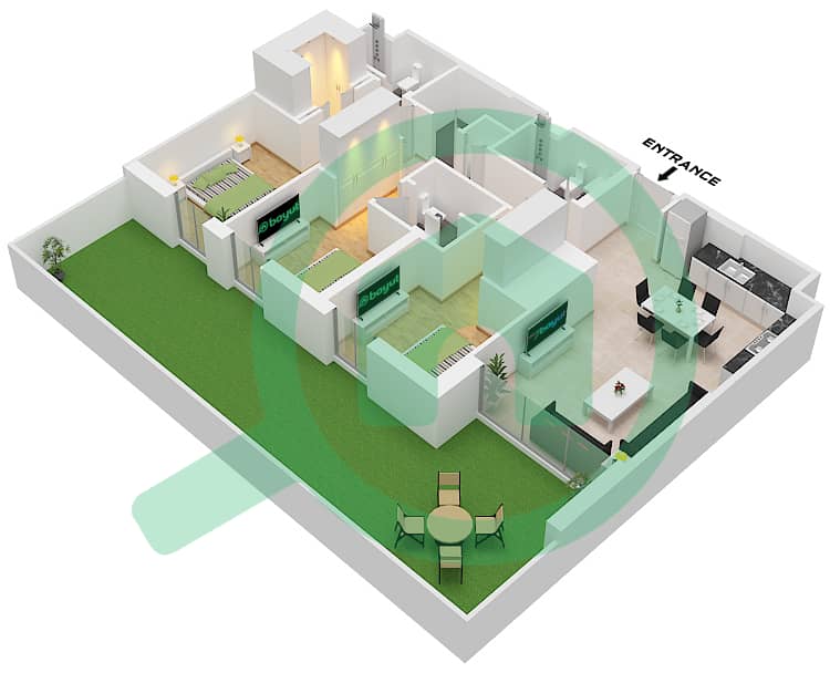 Tower B - 3 Bedroom Apartment Type/unit 5 / UNIT 13 Floor plan Type 5 Unit 13 Floor 2 interactive3D
