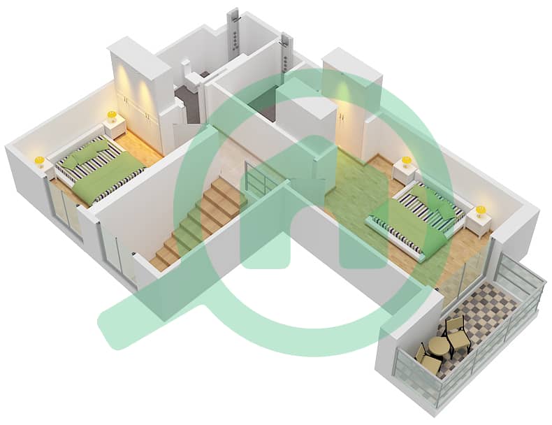 Tower B - 3 Bedroom Apartment Type/unit 1,2 / UNIT 1,25,21,29 Floor plan Upper Floor 11,15,13,9 interactive3D