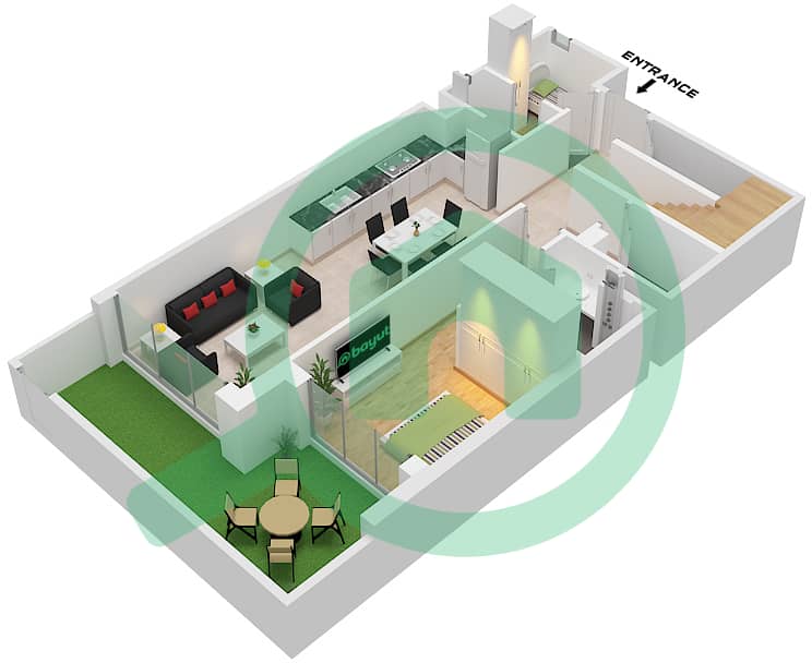 Башня B - Таунхаус 3 Cпальни планировка Единица измерения UNIT 2,4,6 Ground Floor interactive3D