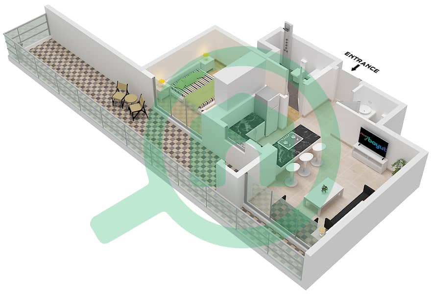 7 Park Central - 1 Bedroom Apartment Type/unit A2 / UNIT 02 FLOOR 1 Floor plan Type A2 Unit 02 Floor 1 interactive3D
