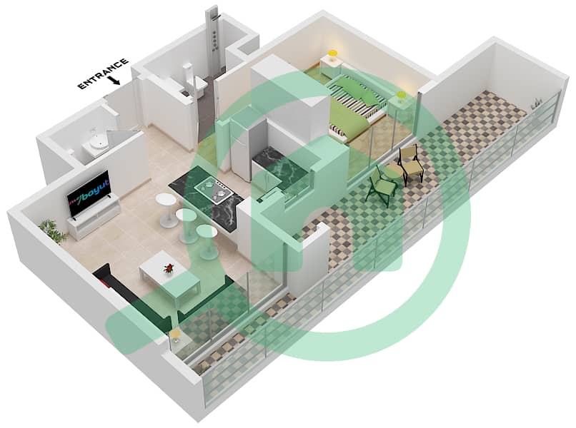 7 Park Central - 1 Bedroom Apartment Type/unit A3 / UNIT 03 FLOOR 1 Floor plan Type A3 Unit 03 Floor 1 interactive3D