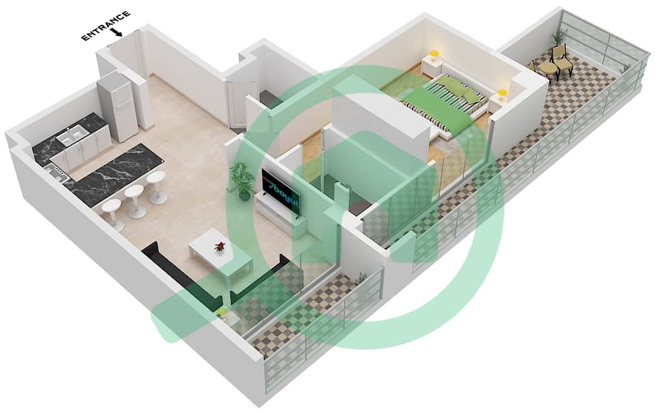 中央公园7号公寓大楼 - 1 卧室公寓类型／单位A1 / UNIT 05 FLOOR 1戶型图 Type A1 Unit 05 Floor 1 interactive3D