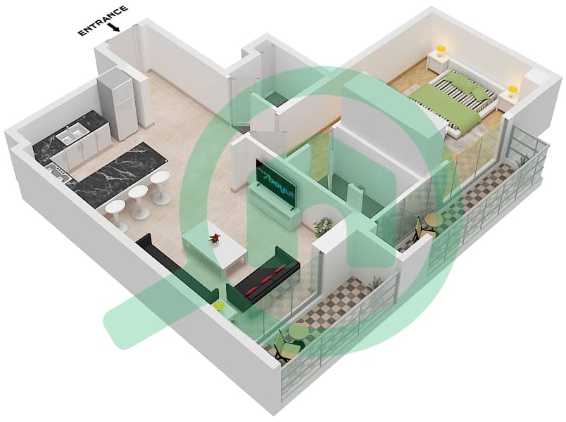 7 Park Central - 1 Bedroom Apartment Type/unit B1/UNIT B5,B1 FLOOR 2-11 Floor plan Type B1 Unit B5,B1 Floor 2-11 interactive3D