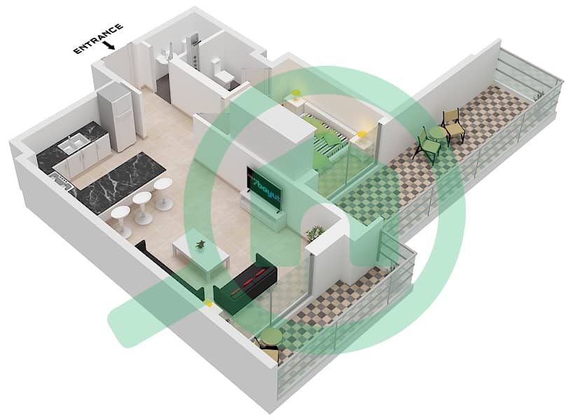 7 Park Central - 1 Bedroom Apartment Type/unit D1 / UNIT D5,D1 FLOOR 15 Floor plan Type D1 Unit D5,D1 Floor 15 interactive3D