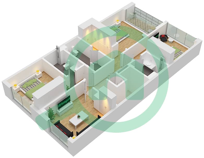 Сансет Вэлли - Таунхаус 3 Cпальни планировка Тип SM First Floor interactive3D
