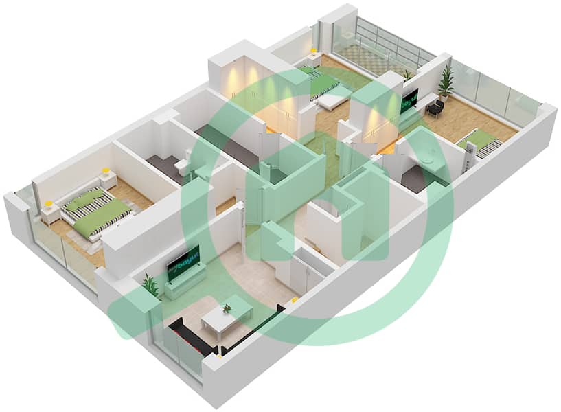 Sunset Valley - 3 Bedroom Townhouse Type SE,SC Floor plan First Floor interactive3D