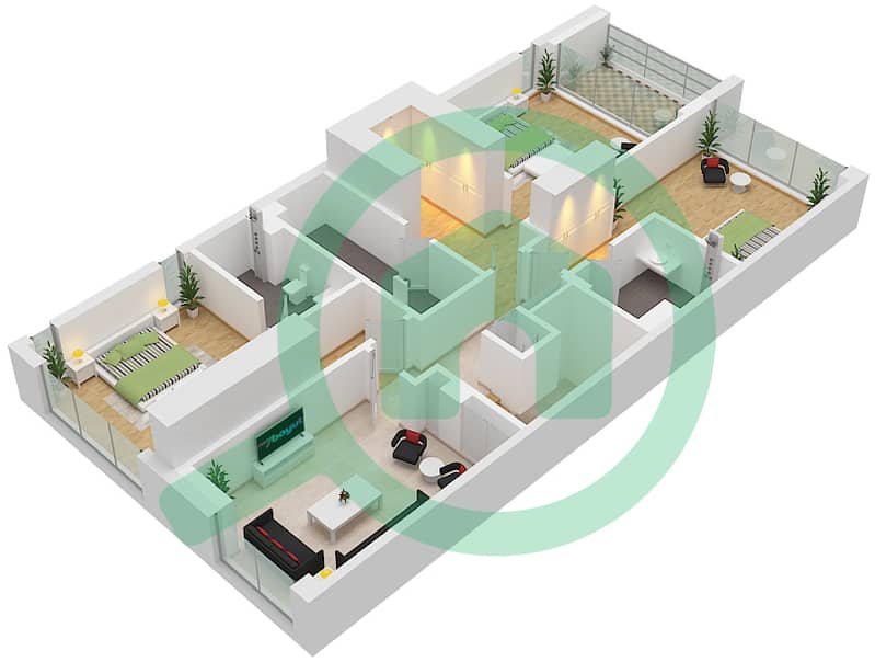 日落山谷 - 3 卧室联排别墅类型DE,DC戶型图 First Floor interactive3D