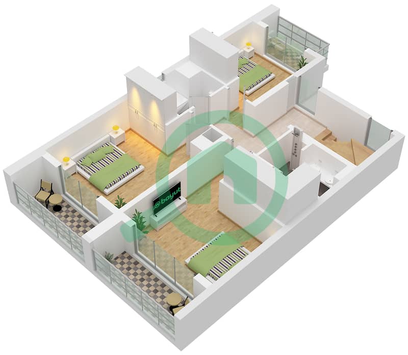 阿拉娜山庄 - 3 卧室联排别墅类型LILAC MIRRORED戶型图 First Floor interactive3D
