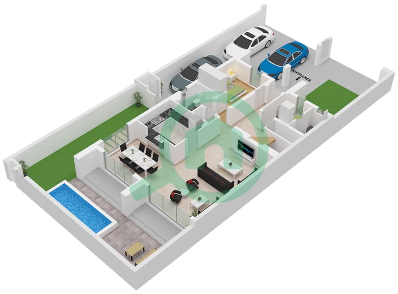 阿拉娜山庄 - 4 卧室联排别墅类型LILAC MIRRORED戶型图 Ground Floor interactive3D