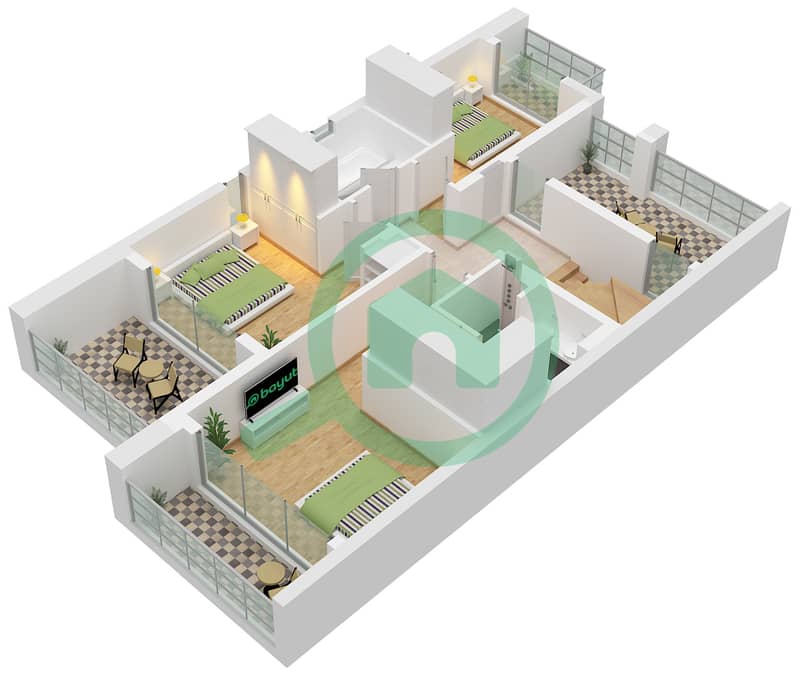 阿拉娜山庄 - 4 卧室联排别墅类型LILAC MIRRORED戶型图 First Floor interactive3D