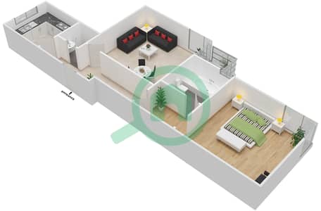 المخططات الطابقية لتصميم النموذج B شقة 1 غرفة نوم - برج فالكون A1