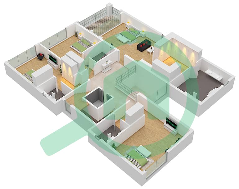 المخططات الطابقية لتصميم النموذج OREN فیلا 5 غرف نوم - فارم جاردنز 2 First Floor interactive3D
