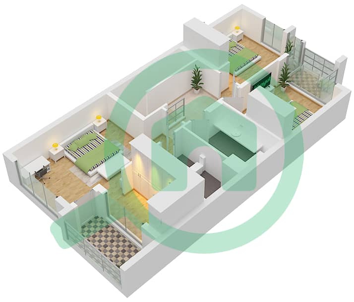 Mudon Al Ranim 7 - 3 卧室联排别墅类型／单位3B1 / UNIT MID戶型图 Type 3B1 Unit Mid Floor First Floor interactive3D