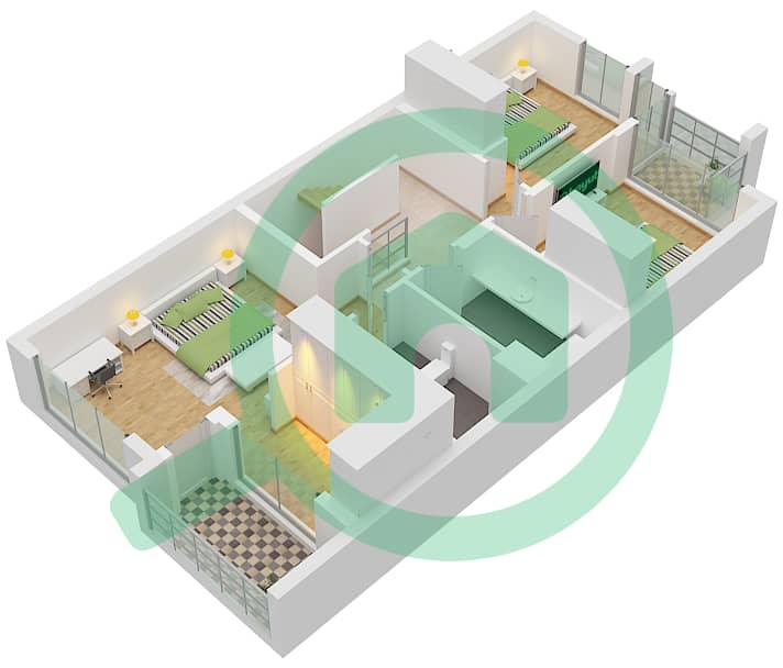 Mudon Al Ranim 7 - 3 Bedroom Townhouse Type/unit 3B2 / UNIT MID Floor plan Type 3B2 Unit Mid Floor First Floor interactive3D