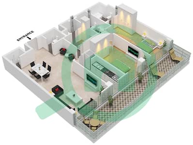 المخططات الطابقية لتصميم النموذج A2 شقة 2 غرفة نوم - ياس بيتش ريزيدنس