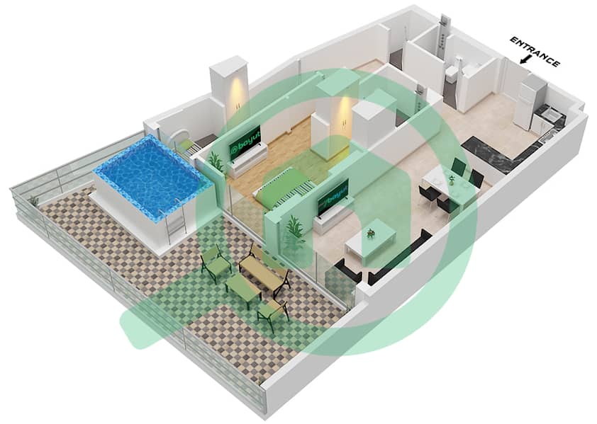 المخططات الطابقية لتصميم الوحدة G10 GROUND FLOOR شقة 1 غرفة نوم - سمانا ميامي 2 Unit G10 Ground Floor interactive3D