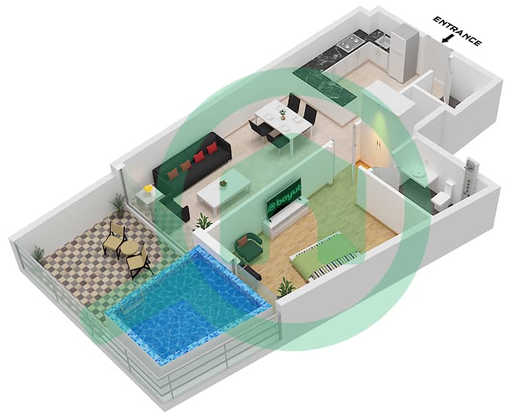 المخططات الطابقية لتصميم الوحدة 6 FLOOR 1 شقة 1 غرفة نوم - سمانا ميامي 2 Unit 6 Floor 1 interactive3D