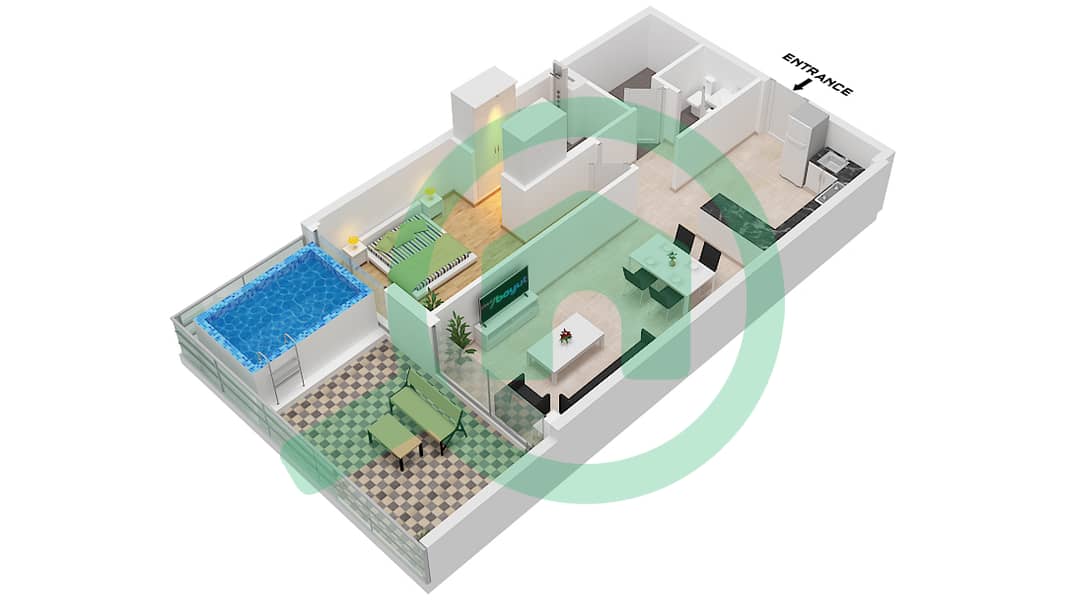 المخططات الطابقية لتصميم الوحدة 20 FLOOR 1 شقة 1 غرفة نوم - سمانا ميامي 2 Unit 20 Floor 1 interactive3D