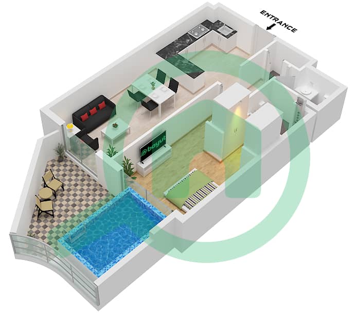 المخططات الطابقية لتصميم الوحدة 1 FLOOR 2-5 شقة 1 غرفة نوم - سمانا ميامي 2 "Unit 1 Floor 2-4 
Unit 1 Floor 5" interactive3D