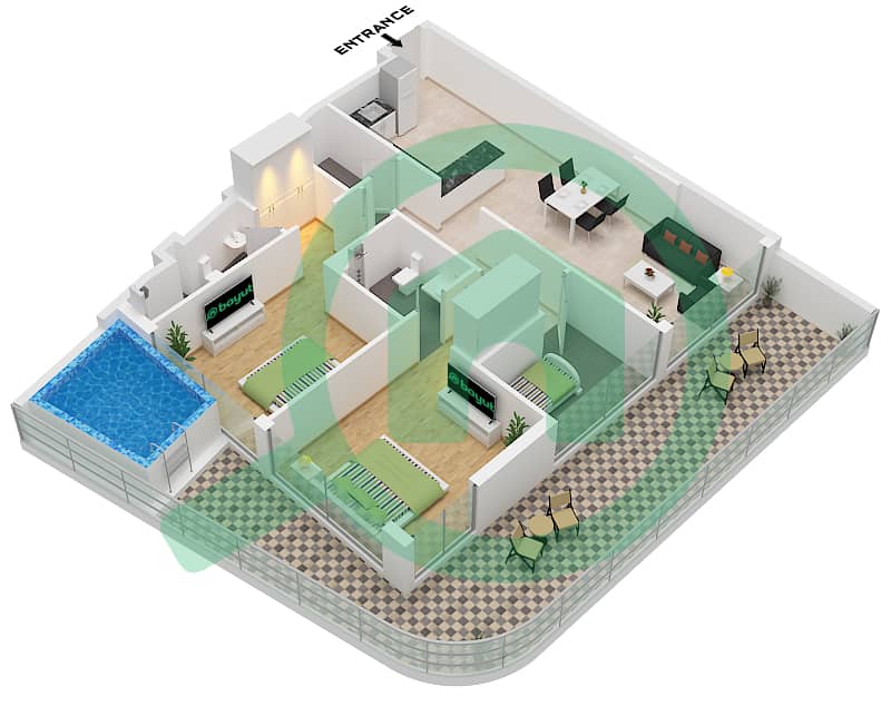 المخططات الطابقية لتصميم الوحدة 11,13 FLOOR 1-4 شقة 2 غرفة نوم - سمانا ميامي 2 "Unit 13 Floor 1 
Unit 11 Floor 2-4" interactive3D