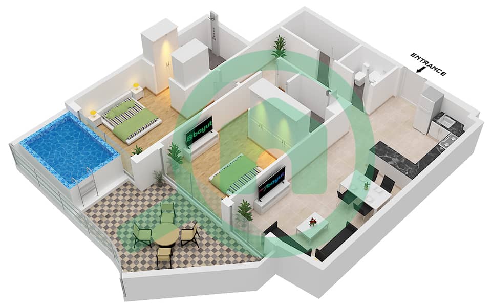 المخططات الطابقية لتصميم الوحدة 15,21 FLOOR 2-4 شقة 2 غرفة نوم - سمانا ميامي 2 "Unit 21 Floor 2-4
Unit 15 Floor 2-4" interactive3D