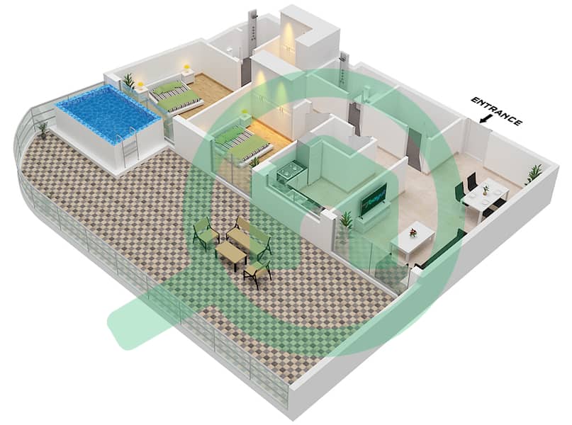 المخططات الطابقية لتصميم الوحدة 5 FLOOR 5 شقة 2 غرفة نوم - سمانا ميامي 2 Unit 5 Floor 5 interactive3D