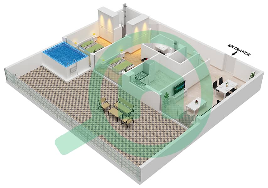 المخططات الطابقية لتصميم الوحدة 6,10 FLOOR 5 شقة 2 غرفة نوم - سمانا ميامي 2 Unit 6,10 Floor 5 interactive3D