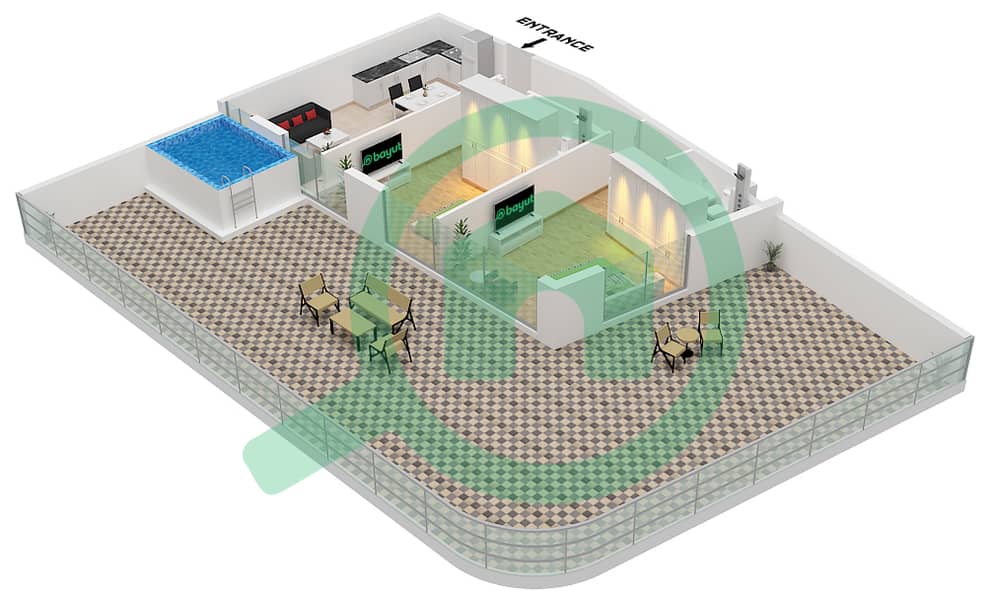 المخططات الطابقية لتصميم الوحدة 8 FLOOR 5 شقة 2 غرفة نوم - سمانا ميامي 2 Unit 8 Floor 5 interactive3D