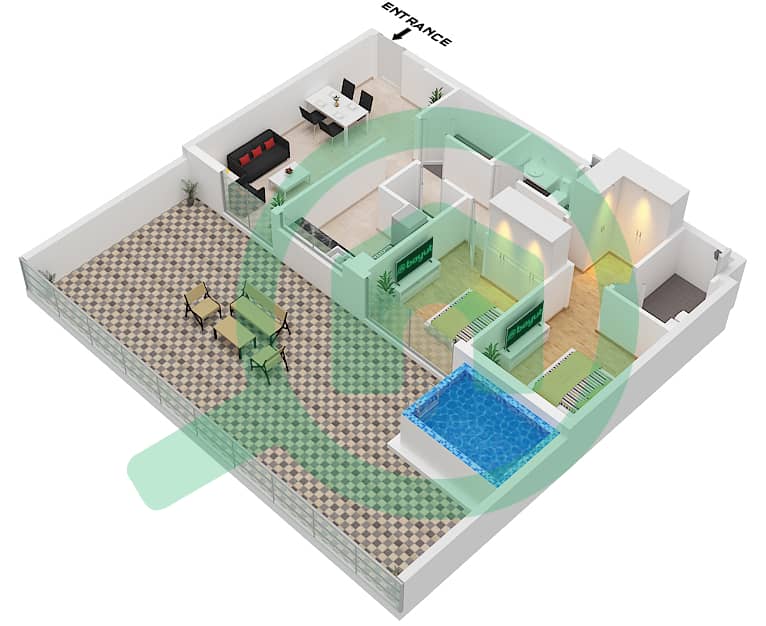 Miami 2 by Samana - 2 Bedroom Apartment Unit 9 FLOOR 5 Floor plan Unit 9 Floor 5 interactive3D