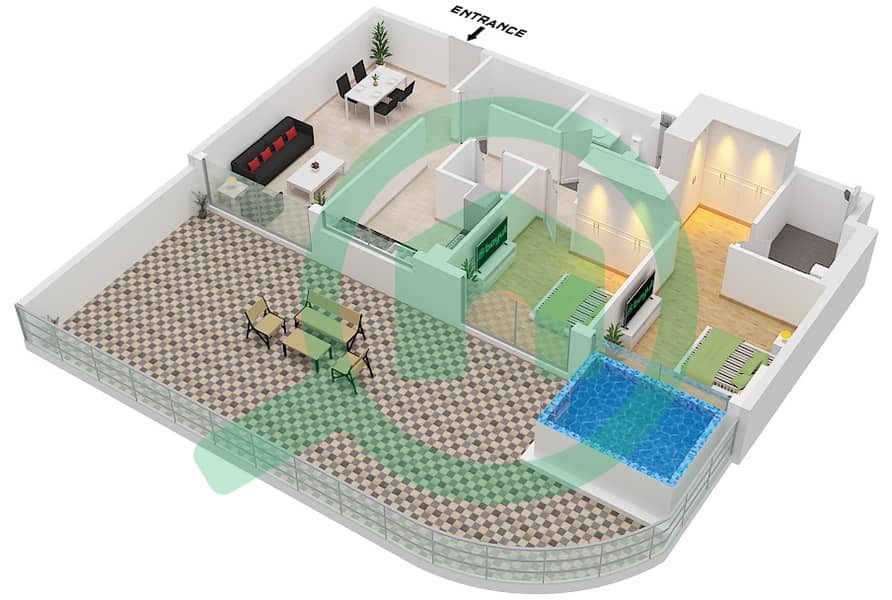 萨马纳迈阿密2号公寓 - 2 卧室公寓单位11 FLOOR 5戶型图 Unit 11 Floor 5 interactive3D