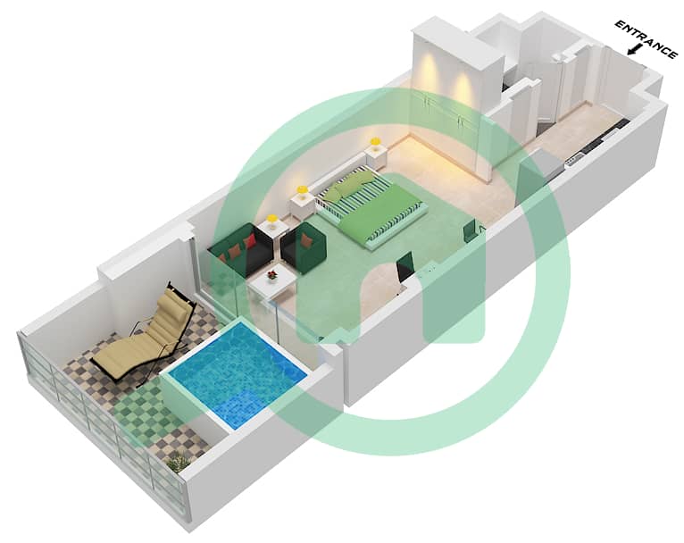 Trillionaire Residences by Binghatti - Studio Apartment Type 5 Floor plan Type 5 interactive3D